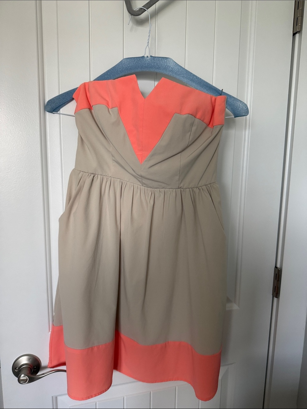 Maurices Strapless Colorblock Coral and Taupe Dress